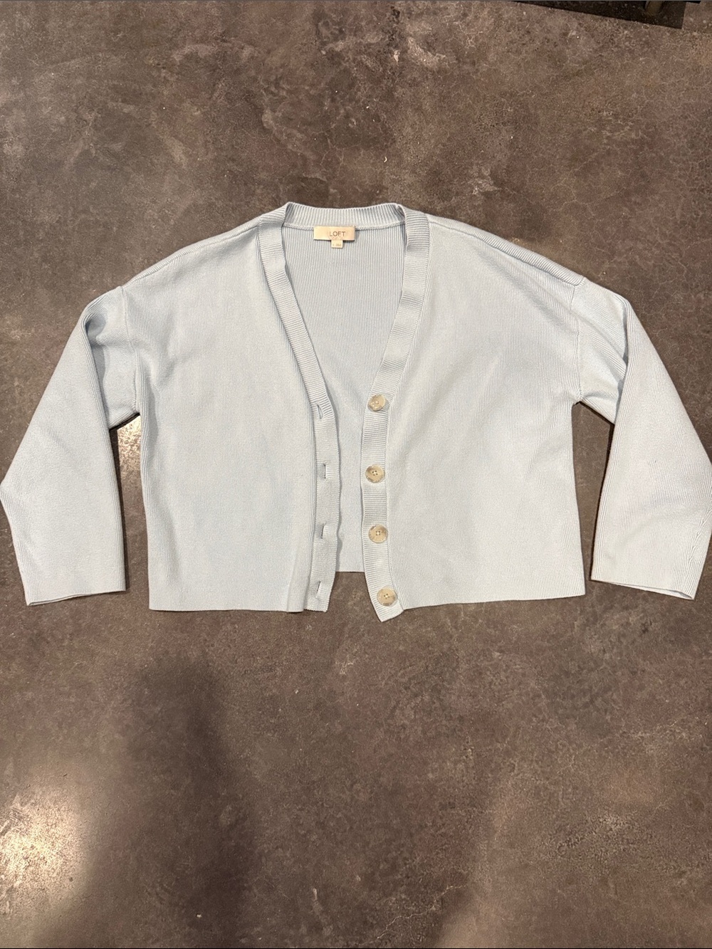 LOFT Pale Blue Cropped Button-Front Cardigan